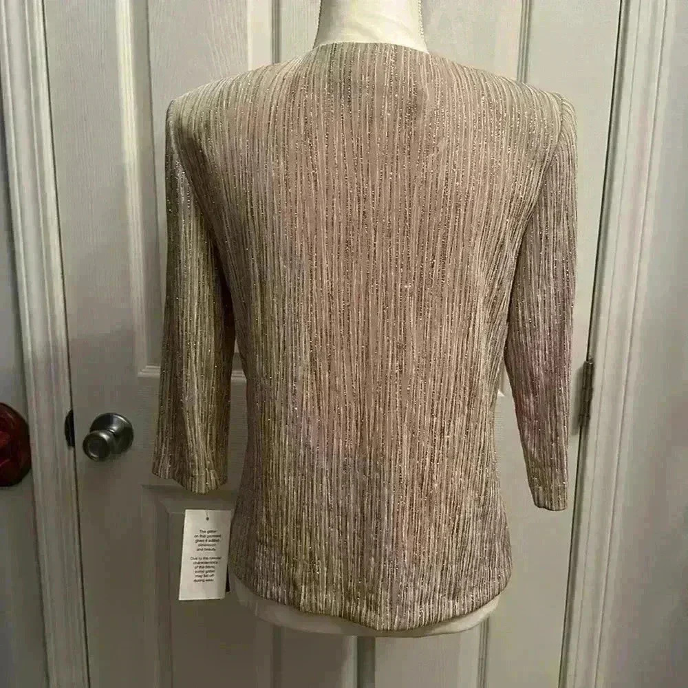 NWT Alex Evenings Shimmering Metallic Jacket with Top Closure Women Petite Small - Picture 6 of 14